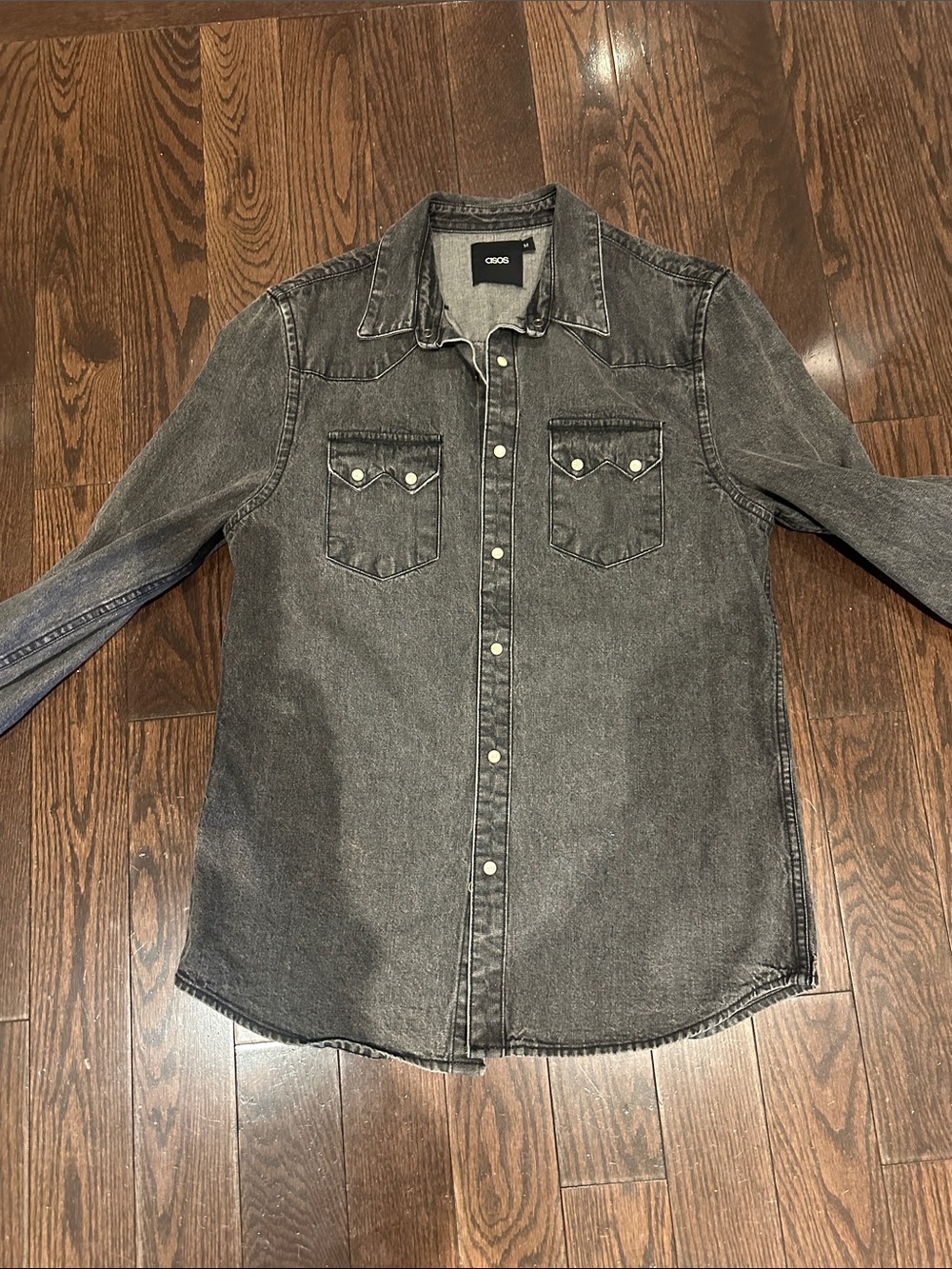 ASOS Men's Charcoal Gray Denim Western Shirt
